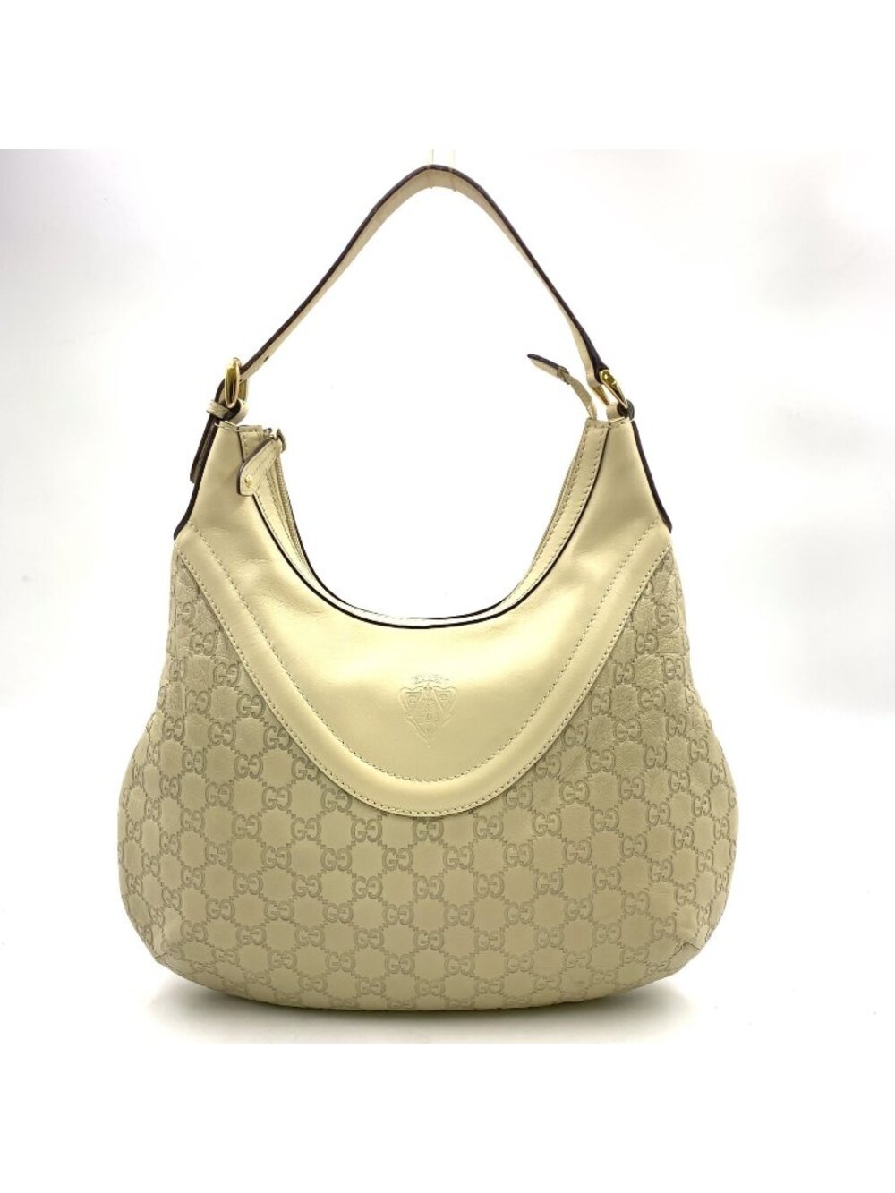 Gucci Guccissima Abbey Line Leather Ivory Bag Gold